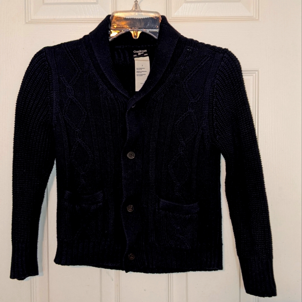 🌸 OSHKOSH NAVY BLUE CABLE KNIT SWEATER BOYS SIZE 7